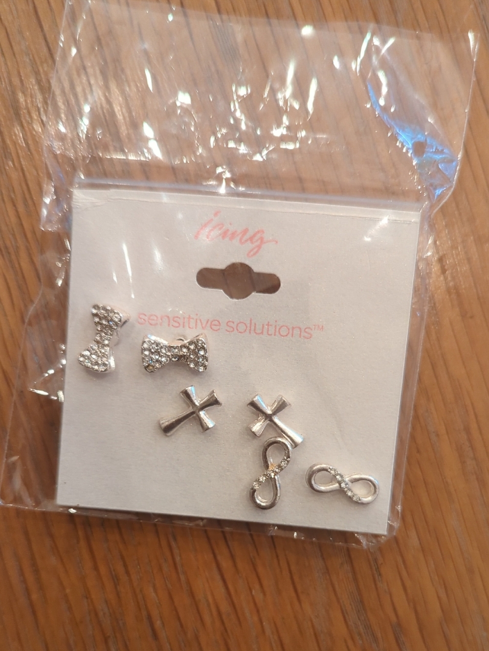 Icing Silver Bow, Cross & Infinity Stud Earring Set New
